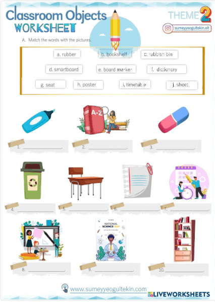 Theme 2 - Classroom Objects Interactive Worksheet